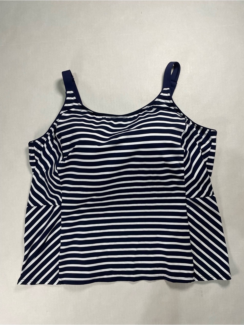LANDS END | Navy White Stripe Swim Tankini Top Mixed Diagonal Slimming Panel 24W